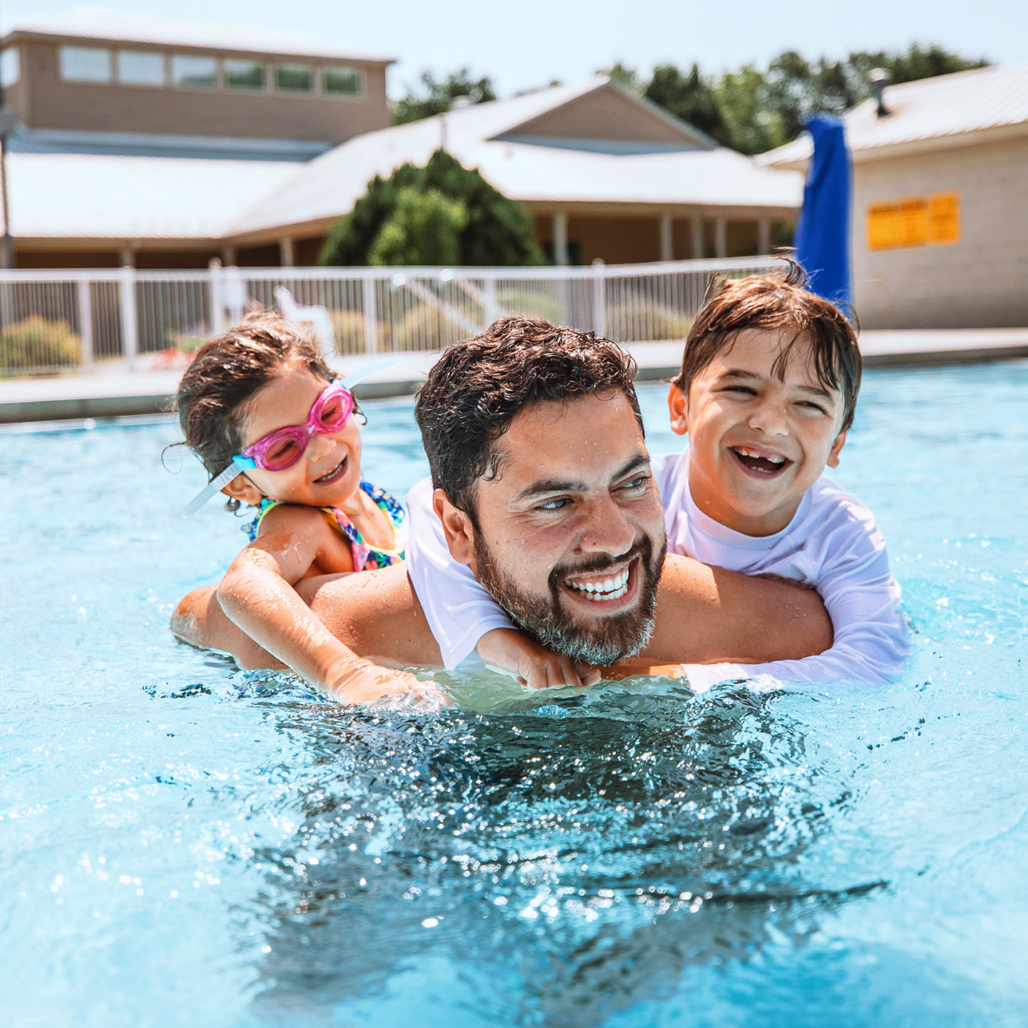 family in a pool