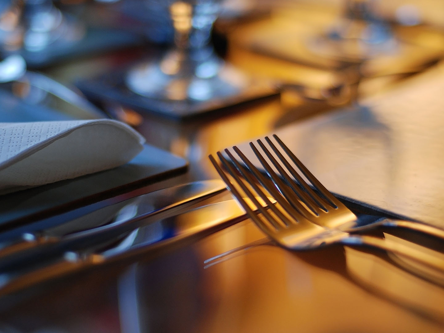 Close-up of dinner utensils
