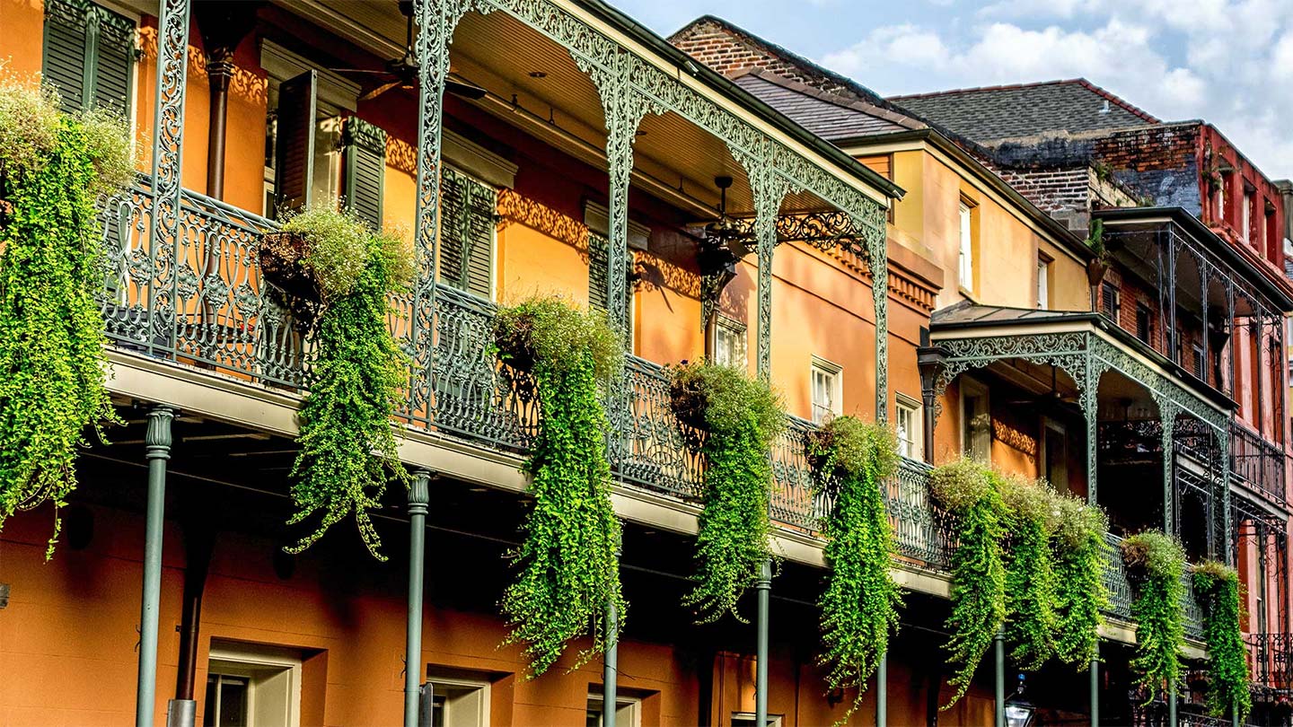 Historic New Orleans building with balconies