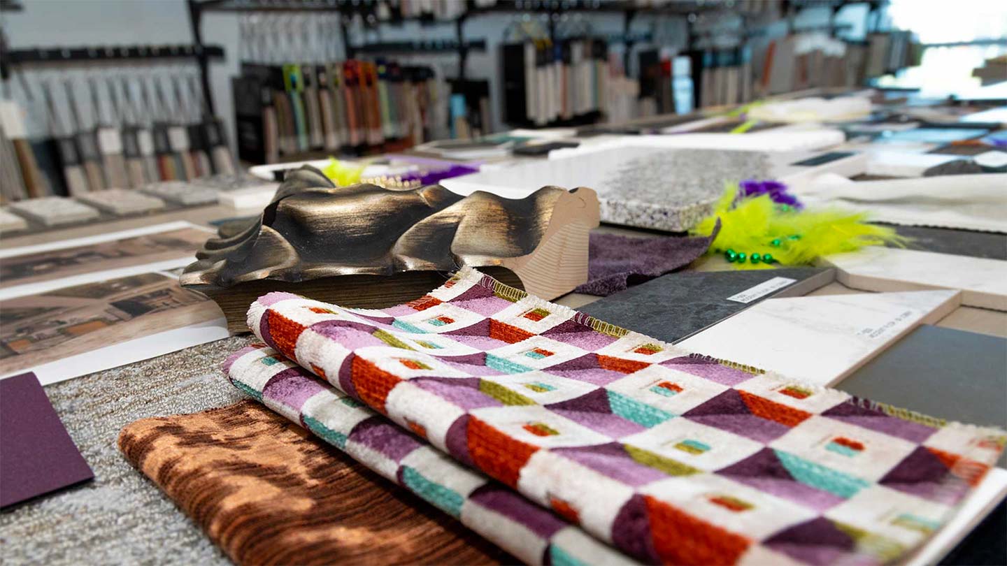 Various fabrics laid out on a table